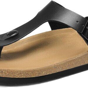 Women's Faux Leather Flip Flops Cork Footbed Arch Support Casual Summer
